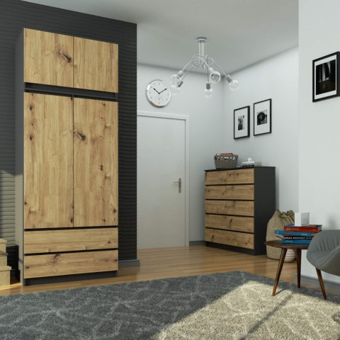 NADSTAWKA DO SZAFY S90 2D 2SZ CLP GRAFIT SZARY / DĄB ARTISAN