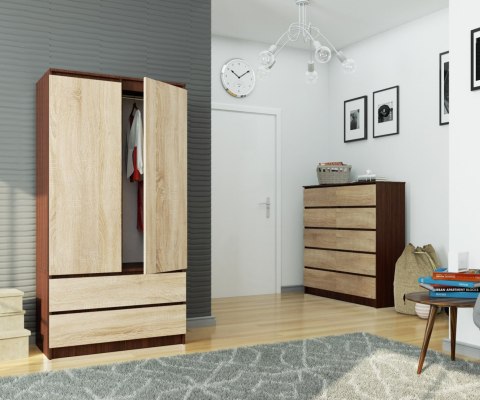SZAFA S 90 cm 2 DRZWI 2 SZUFLADY PK WENGE / SONOMA