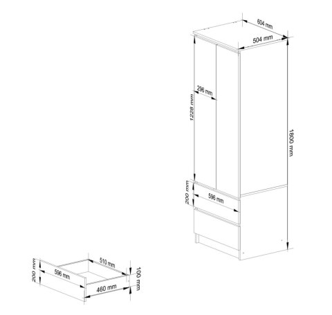 SZAFA STAR S60 2D 2SZ PK BIAŁA / SZARA + LUSTRO