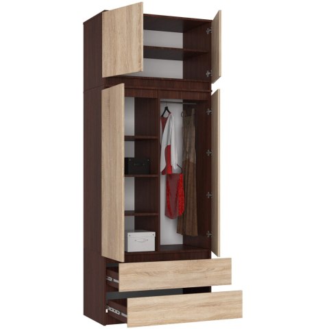 SZAFA Z NADSTAWKĄ S 90 cm 2 DRZWI 2 SZUFLADY PK WENGE / SONOMA