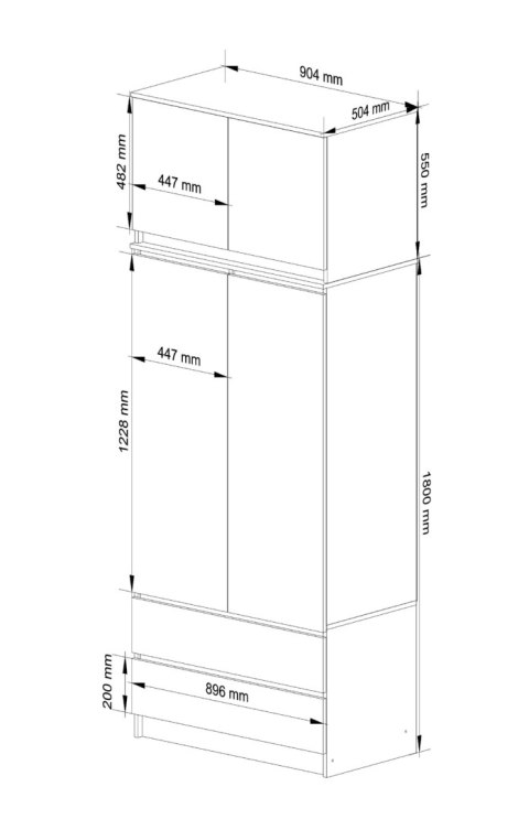 SZAFA Z NADSTAWKĄ S 90 cm 2 DRZWI 2 SZUFLADY PK WENGE / SONOMA