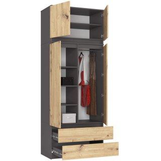 SZAFA Z NADSTAWKĄ S90 2D 2SZ CLP PK GRAFIT SZARY / DĄB ARTISAN