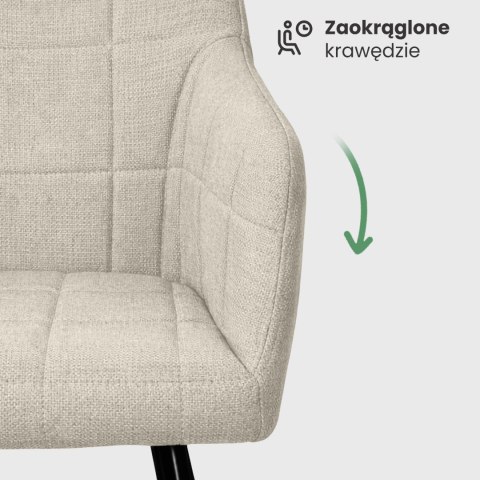 4x Krzesło tapicerowane z przeszyciami kwadratowymi Beżowe LUXANO Czarne nogi tkanina Lumos