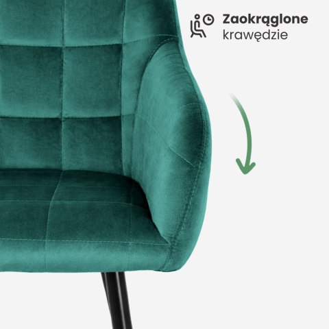 4x Krzesło tapicerowane z przeszyciami kwadratowymi Butelkowa Zieleń LUXANO Czarne nogi