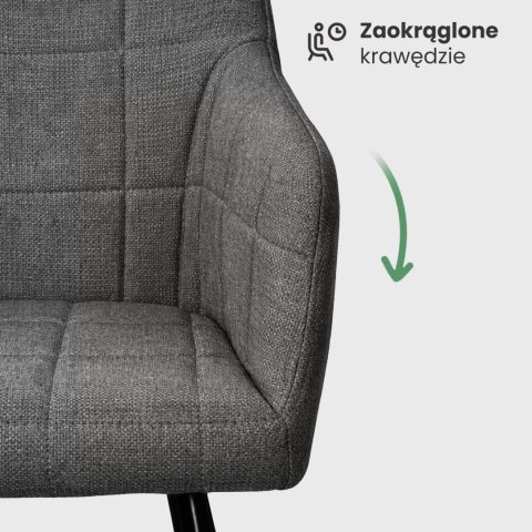 4x Krzesło tapicerowane z przeszyciami kwadratowymi Ciemny Grafit LUXANO Czarne nogi tkanina Lumos