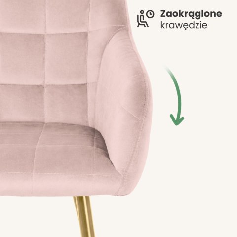 4x Krzesło tapicerowane z przeszyciami kwadratowymi Pudrowy Róż LUXANO Złote nogi