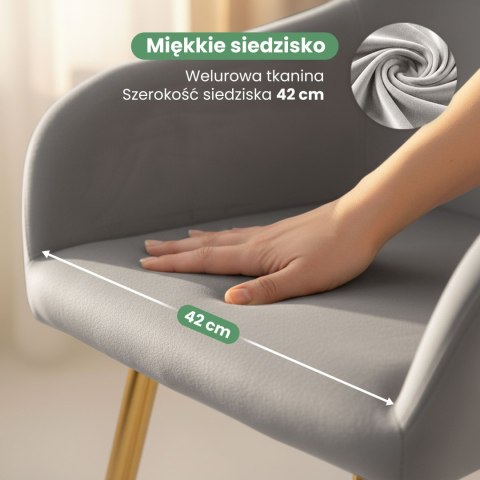 4x Welurowe krzesło tapicerowane gładkie Szare ESTELLE Złote nogi