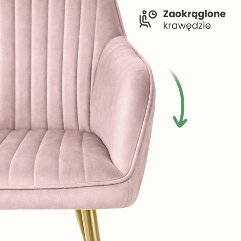 4x Welurowe krzesło tapicerowane z przeszyciami Pudrowy Róż FLORENCE Złote nogi