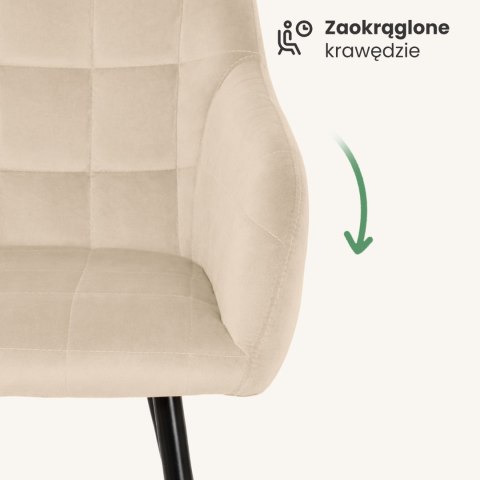 6x Krzesło tapicerowane z przeszyciami kwadratowymi Beżowe LUXANO Czarne nogi
