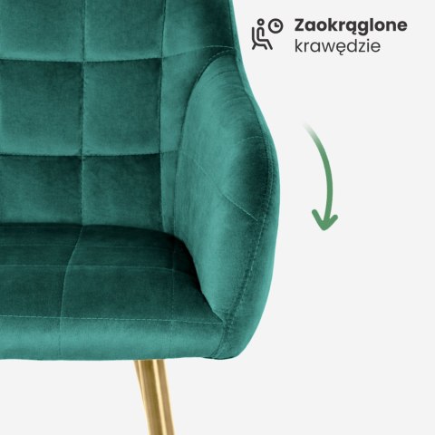 6x Krzesło tapicerowane z przeszyciami kwadratowymi Butelkowa Zieleń LUXANO Złote nogi