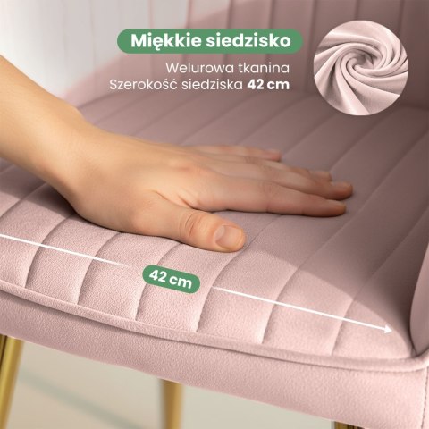 6x Welurowe krzesło tapicerowane z przeszyciami Pudrowy Róż FLORENCE Złote nogi