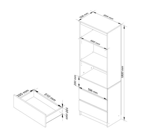 REGAŁ BIUROWY R 60 cm CLP 3 SZUFLADY 2 PÓŁKI PK BIAŁY / BIAŁY POŁYSK