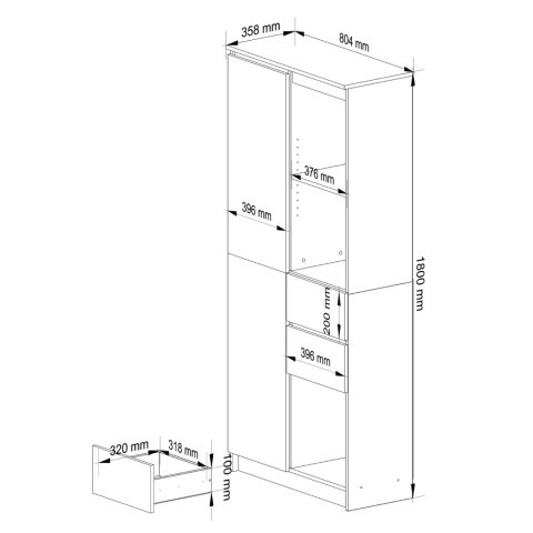 REGAŁ BIUROWY R 80 cm CLP R15 PK BIAŁY / CZARNY POŁYSK
