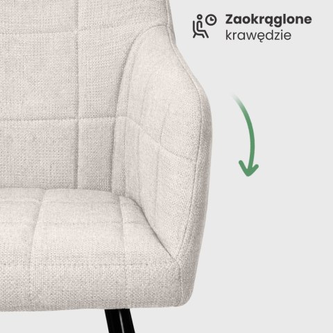 2x Krzesło tapicerowane z przeszyciami kwadratowymi Kremowe LUXANO Czarne nogi tkanina Lumos