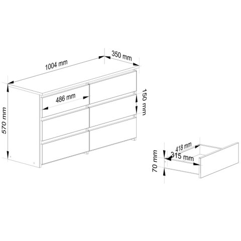 KOMODA CL100 6SZ PK BETON / BIAŁA