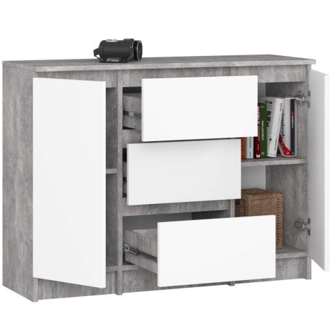 KOMODA K100 2D 3SZ PK BETON / BIAŁY