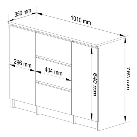 KOMODA K100 2D 3SZ PK BETON / BIAŁY