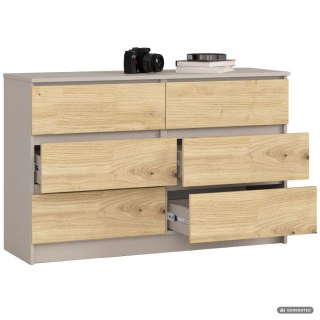 KOMODA K120 6SZ CLP PK KASZMIR / DĄB ARTISAN