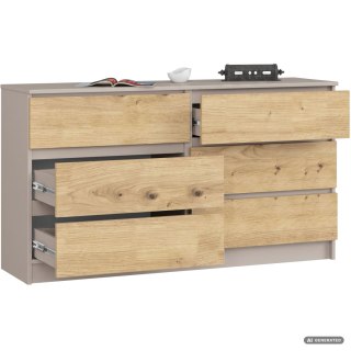 KOMODA K140 6SZ CLP PK KASZMIR / DĄB ARTISAN