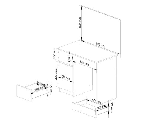 Toaletka z lustrem CLP P-2/SL 900x600 LEWE PK BIAŁA