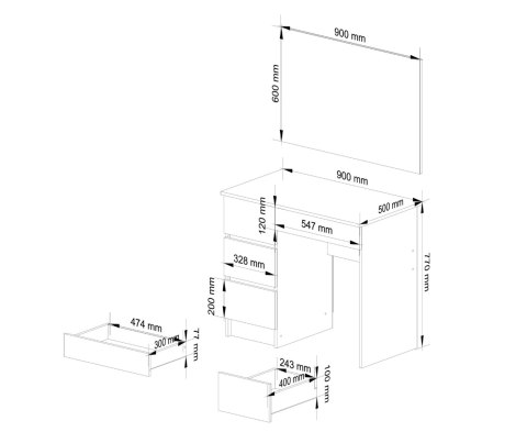 Toaletka z lustrem CLP T-6/SL 900x600 LEWA PK BIAŁA