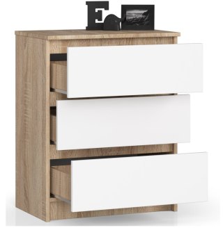 KOMODA K 60 cm 3 SZUFLADY PK SONOMA / BIAŁA