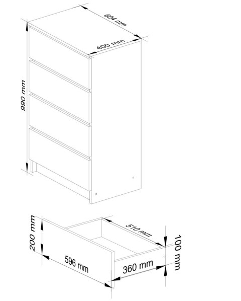 KOMODA K 60 cm 4 SZUFLADY PK DĄB SONOMA