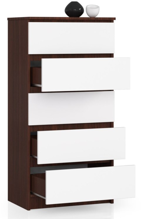 KOMODA K 60 cm 5 SZUFLAD PK WENGE / BIAŁA