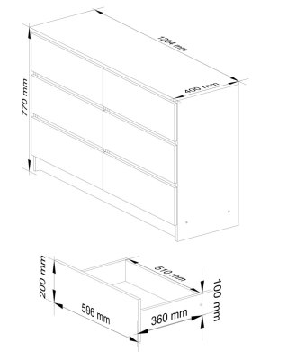 KOMODA K120 6SZ CLP PK DĄB SONOMA / BIAŁY