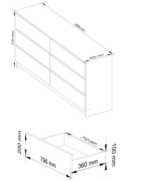 KOMODA K160 6SZ CLP PK DĄB SONOMA / BIAŁY