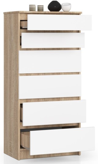 KOMODA K60 6SZ CLP PK DĄB SONOMA / BIAŁA