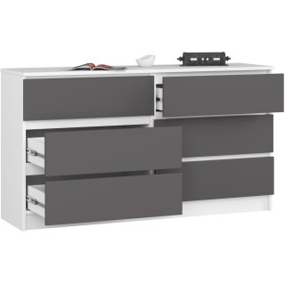 Komoda K 140 cm 6 szuflad PK biała-grafit szary