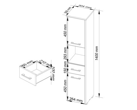 REGAŁ ŁAZIENKA FIN SŁUPEK 30 2D 1SZ 1W 140cm PK VENGE / BIAŁY
