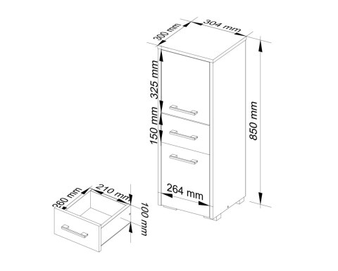 SZAFKA ŁAZIENKA FIN SŁUPEK 30 2D 1SZ 85cm PK BIAŁY / SZARY