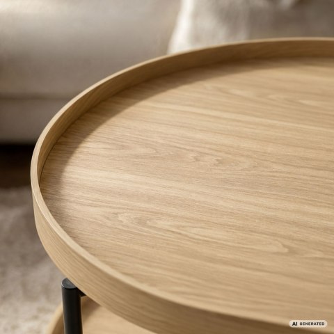Stolik kawowy loftowy CORTADO 90 cm owalny z półką naturalne drewno czarne nogi