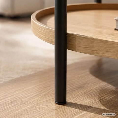 Stolik kawowy loftowy CORTADO 90 cm owalny z półką naturalne drewno czarne nogi