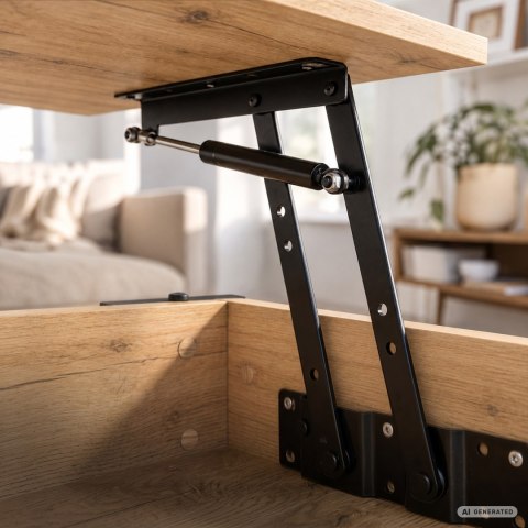 Stolik kawowy z podnoszonym blatem DENVER 92 cm prostokątny z półką Dąb Craft czarne nogi