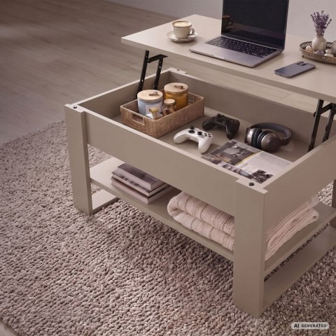Stolik kawowy z podnoszonym blatem DENVER 92 cm prostokątny z półką Kaszmir kaszmirowe nogi