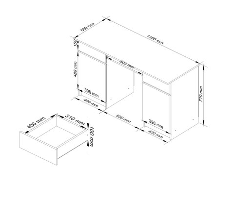 BIURKO CLP A5 2D 2SZ PK BIAŁE / SONOMA