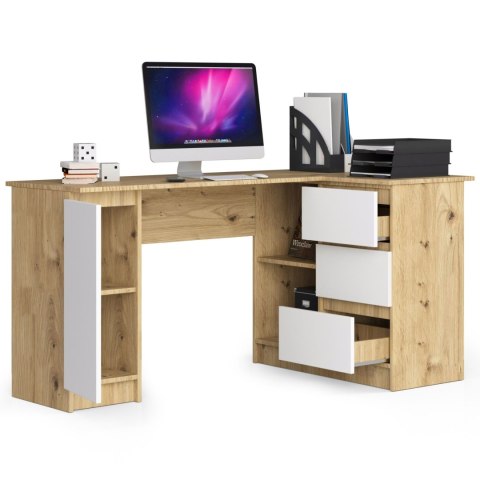 Biurko narożne B20 155 cm prawe - PK dąb artisan-białe - 3 szuflady