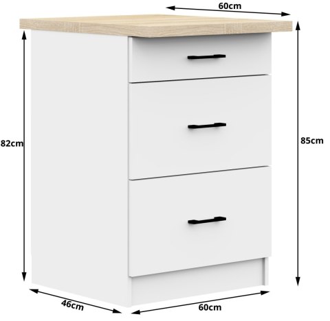 SZAFKA KUCHENNA OLIWIA S 60cm 3S BIAŁA