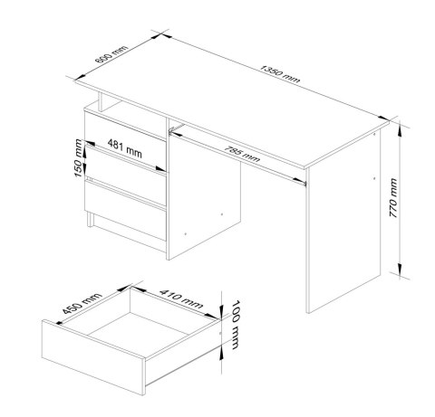BIURKO CLP 135cm PK BIAŁE / CZARNY POŁYSK