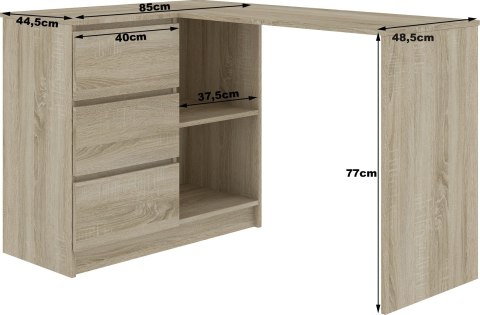 BIURKO NAROŻNE B16 124 cm LEWE 3 SZUFLADY PK DĄB SONOMA / BIAŁE