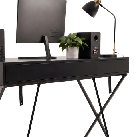 Biurko industrialne komputerowe Czarne CROSSLINE 120 cm 2 szuflady 1 półka Czarne nogi