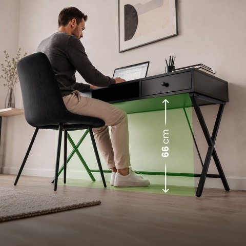 Biurko industrialne komputerowe Czarne CROSSLINE 120 cm 2 szuflady 1 półka Czarne nogi