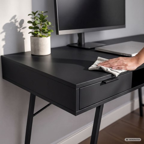 Biurko industrialne komputerowe Czarne Furnex ARDEN 120 cm 2 szuflady 1 półka Czarne nogi
