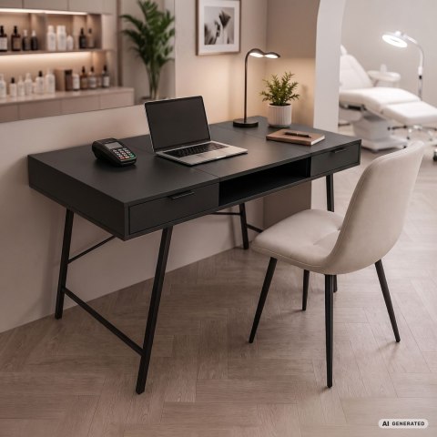 Biurko industrialne komputerowe Czarne Furnex ARDEN 120 cm 2 szuflady 1 półka Czarne nogi