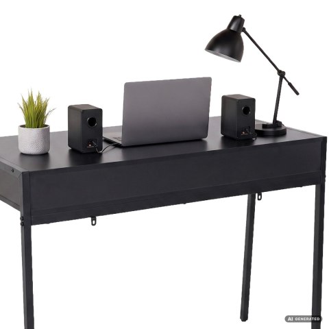 Biurko industrialne komputerowe Czarne ZENTIA 100 cm 2 szuflady Czarne nogi