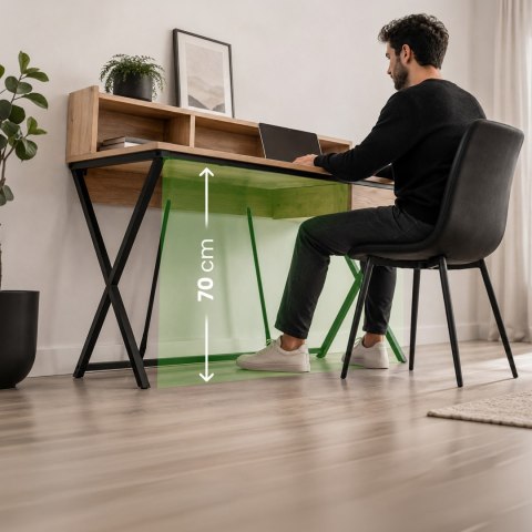Biurko industrialne komputerowe Dąb Artisan FLEXO 100 cm 1 szuflada 1 półka Czarne nogi