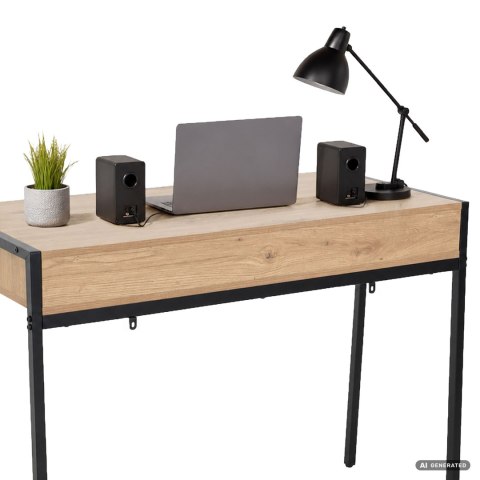 Biurko industrialne komputerowe Dąb Artisan ZENTIA 100 cm 2 szuflady Czarne nogi